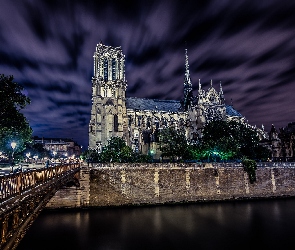 Noc, Francja, Notre Dame, Paryż, Katedra
