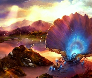 Krajobraz, Światła, Fantasy, Grafika, Muszelki, Kolorowe
