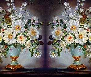 Kwiatów, Art, Tło, Szare, Bukiety