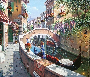 Gondola, Kanał, Domy, Most