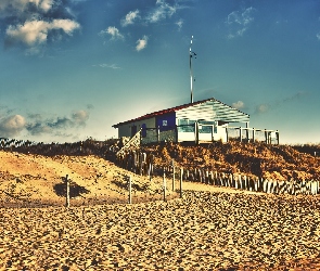 Domek, Ogrodzenia, Plaża, Piasek