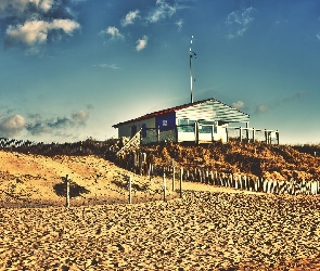 Plaża, Domek, Ogrodzenia, Piasek