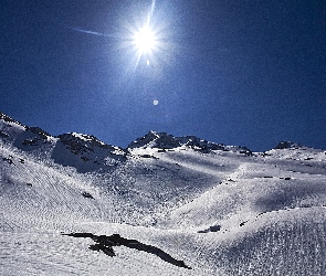 Niebo, Słońce, Góry, Śnieg