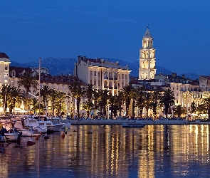 Split, Panorama, Jachty, Wieczór, Nabrzeże, Miasta