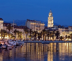 Jachty, Nabrzeże, Panorama, Split, Miasta, Wieczór