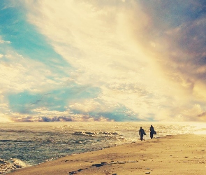 Spacerowicze, Plaża, Morze, Brzeg
