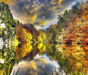 Odbicie, Skała, Jesień, Chmury