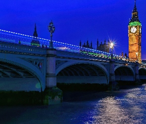 Londyn, Noc, Most Westminsterski, Big Ben, Anglia