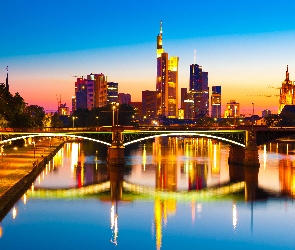 Słońca, Nad Menem, Frankfurtu, Panorama, Zachód