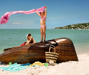 Plaża, Łódka, Dzieci