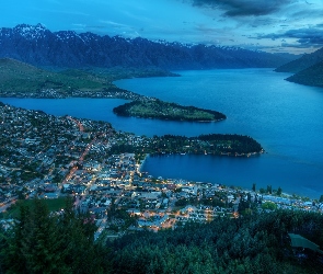Nocą, Panorama, Queenstown, Nowa Zelandia