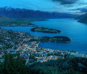 Queenstown, Nocą, Panorama, Nowa Zelandia