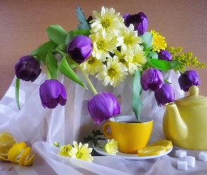 Dzbanek, Tulipany, Kwiaty, Fioletowe