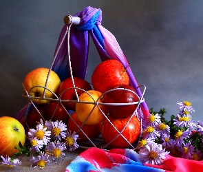 Koszyk, Margerytki, Jabłka, Szal, Metalowy
