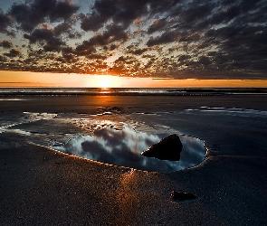 Lustrzane, Słońca, Zachód, Plaża, Odbicie