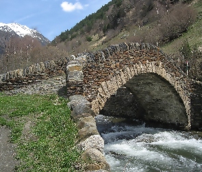 Mostek, Kamienny, Pireneje, Andora, Rzeka, Valira