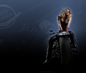 Motor, Blondynka, Piękna, Harley-Davidson