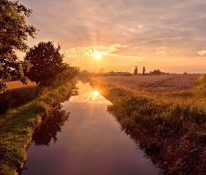 Rzeczka, Poranek, Słońca, Promienie