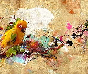 Żółta, Grafika, Papuga