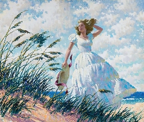 Wydmy, Plaża, Dziewczyna, Morze