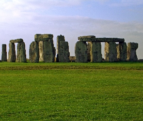 Stonehenge, Niebo, Kamienie, Trawa