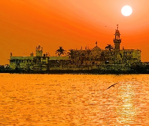Zachód Słońca, Indie, Morze, Meczet