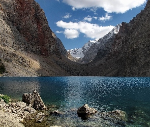 Góry, Tadżykistan, Chmury, Jezioro