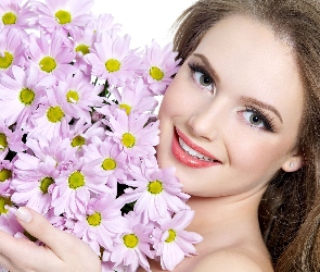 Kwiatów, Bukiet, Uśmiechnięta, Kobieta