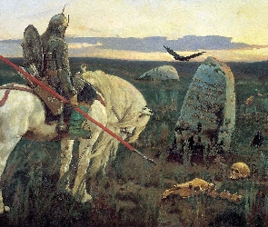 Obraz, Grób, Rycerz, Koń, Wiktor Wasniecow