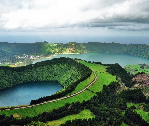 Lagoa do Canario, Jeziora, Azory, Portugalia, Sao Miguel, Góry