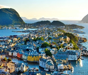 Panorama, Norwegia, Alesund, Miasta, Morze