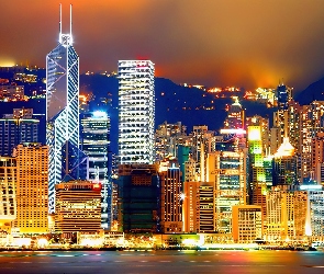 Hong Kong, Wieżowce, Nocą