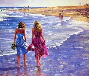 Dziewczyny, Dwie, Morze, Plaża