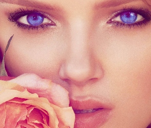 Kobieta, Oczy, Niebieskie, Róża