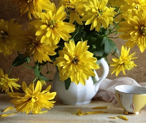 Żółte, Wazon, Kwiaty