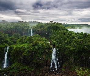 Wodospady, Brazylia, Lasy, Niebo, Iguazu