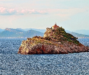 Kościół, Wysepka, Góry, Morze