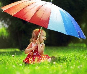 Parasol, Tęczowy, Mała, Dziewczynka