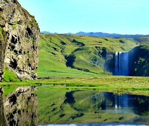 Jezioro, Odbicie, Wodospad