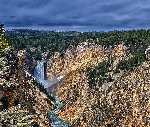 Góry, Kanion, Rzeka, Wodospad, Las