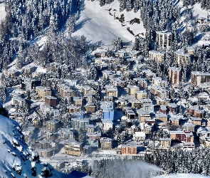 Zima, Szwajcaria, Alpy, Góry, Miasto