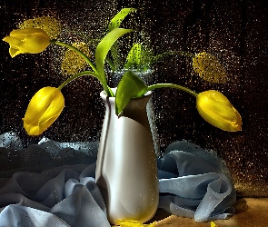 Wody, Krople, Żółte, Tulipany