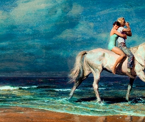 Obraz, Zakochani, Koń, Morze