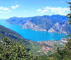Jezioro, Włochy, Góry, Panorama, Garda