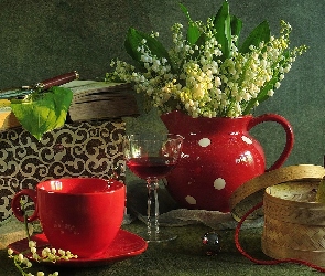 Czerwona, Konwalie, Koszyk, Porcelana, Książka