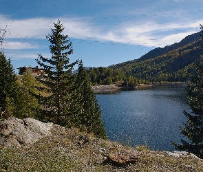 Prądu, Stacja, Domek, Las, Jezioro, Drzewa