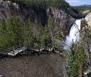 Stany Zjednoczone, Upper Falls, Góry, Wodospad, Park Narodowy Yellowstone