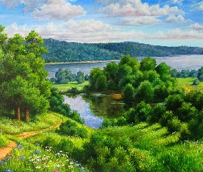 Lato, Rzeki, Dróżka, Łąka