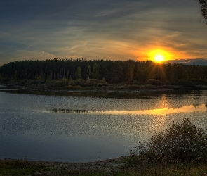 Słońca, Promienie, Jezioro, Lasy