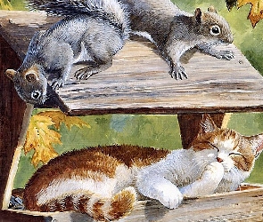 Karmnik, Malarstwo, Wiewiórki, Kot